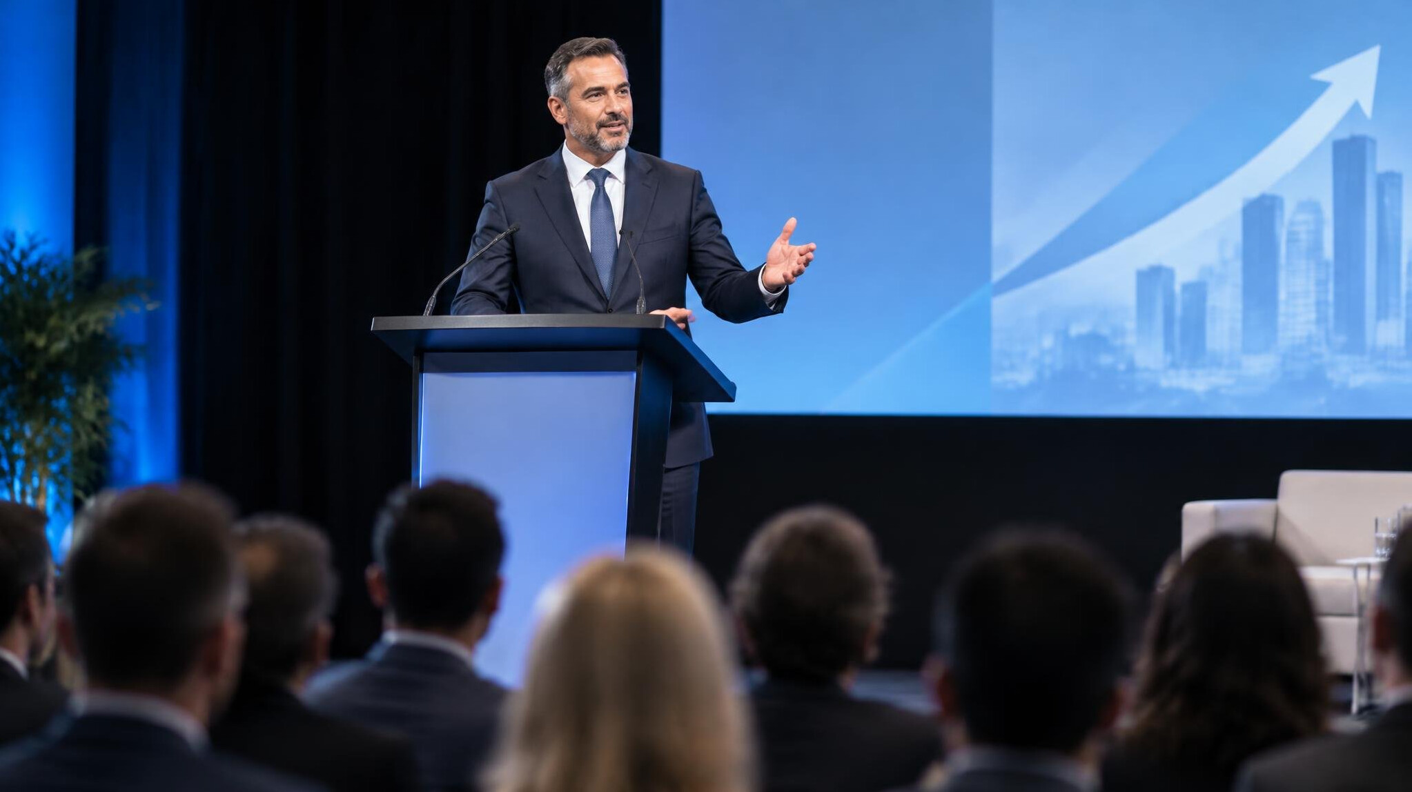 business leader presenting on stage
