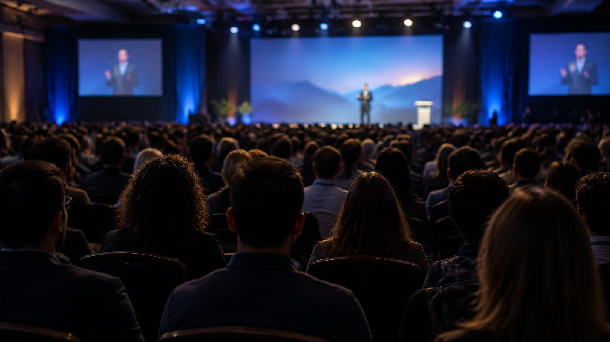 Attentive audience in a large conference hall