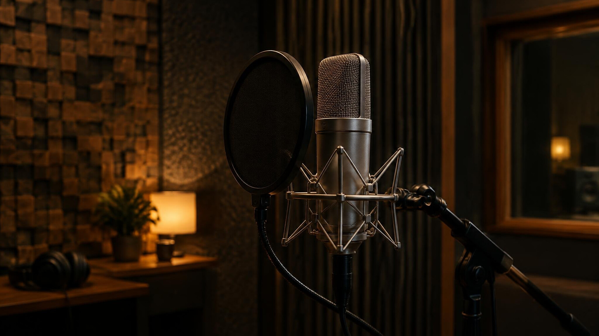 Professional microphone in a recording studio